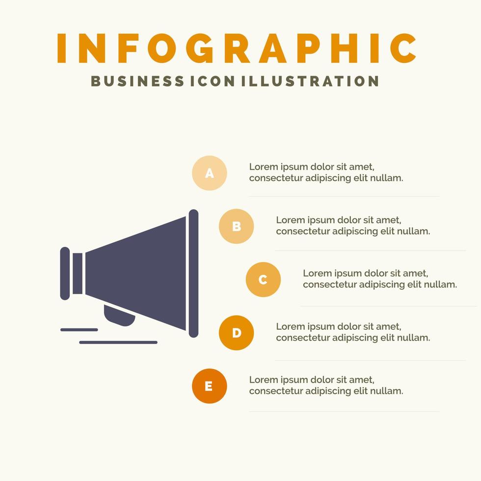 orateur louange motivation solide icône infographie 5 étapes présentation fond vecteur