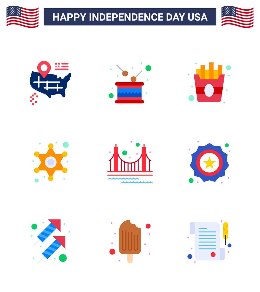 ensemble de 9 icônes de la journée des états-unis symboles américains signes de la fête de l'indépendance pour le pont d'or signe de la police rapide police modifiable éléments de conception vectorielle de la journée des états-unis vecteur