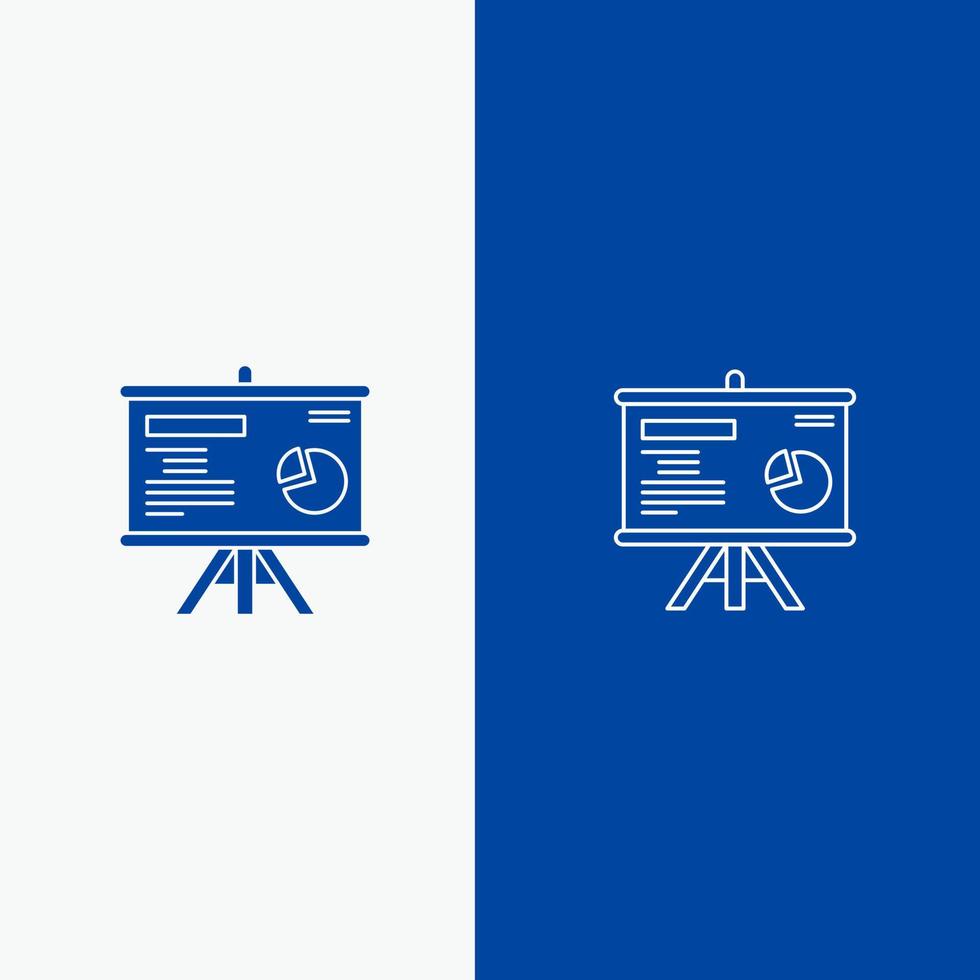 tableau de présentation projecteur graphique ligne et glyphe icône solide bannière bleue ligne et glyphe icône solide bannière bleue vecteur