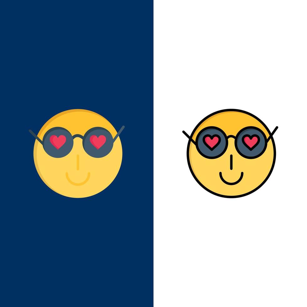 smiley emojis amour mignon utilisateur icônes plat et ligne remplie icône ensemble vecteur fond bleu