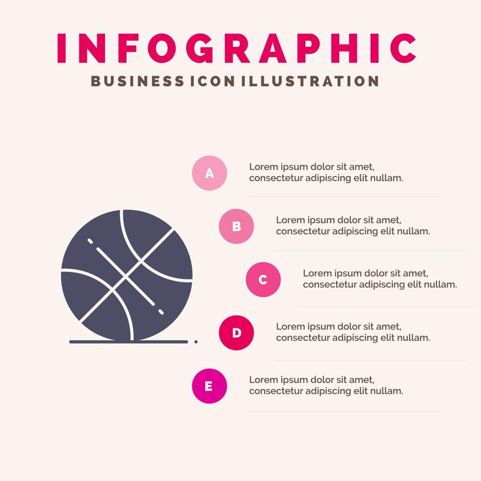 basket ball sports usa solide icône infographie 5 étapes présentation fond vecteur