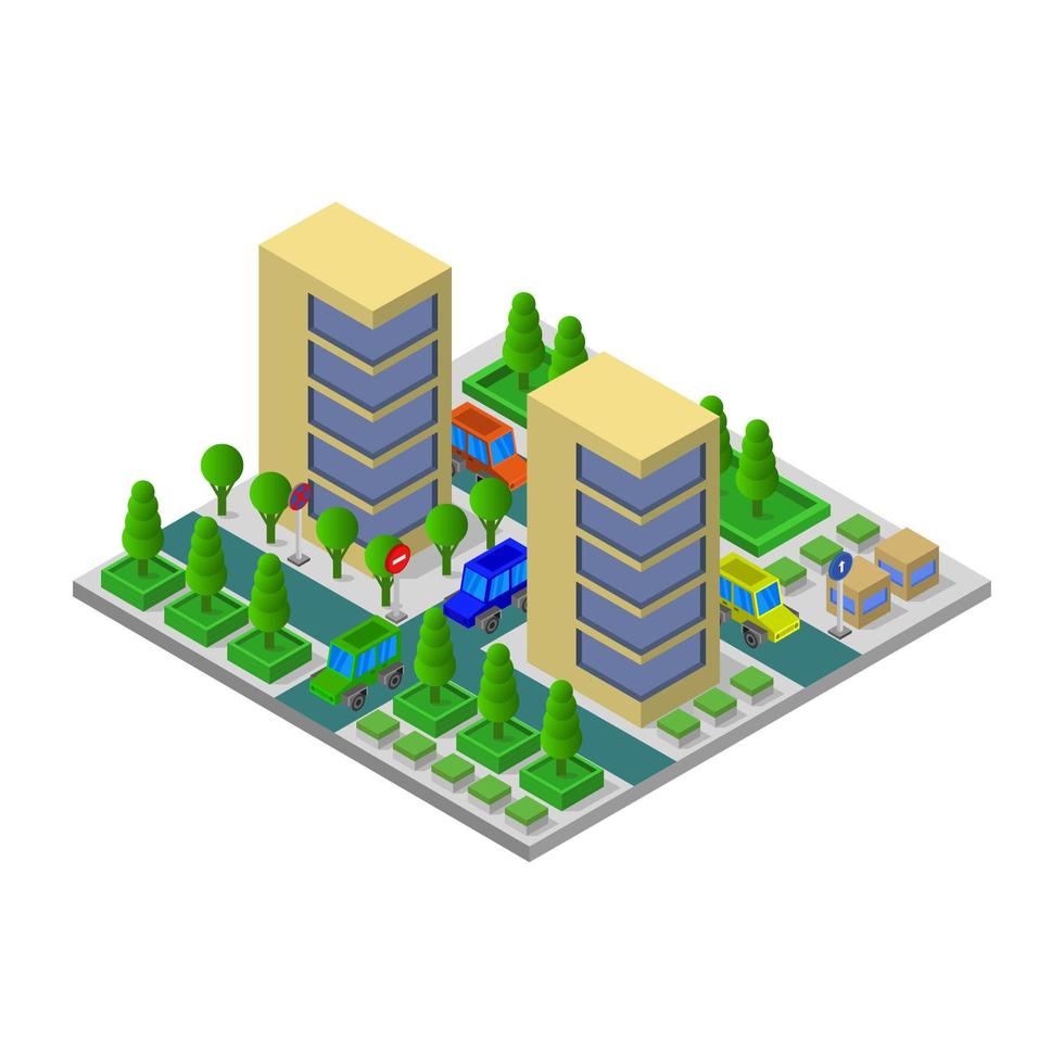gratte-ciel isométrique illustré sur fond blanc vecteur