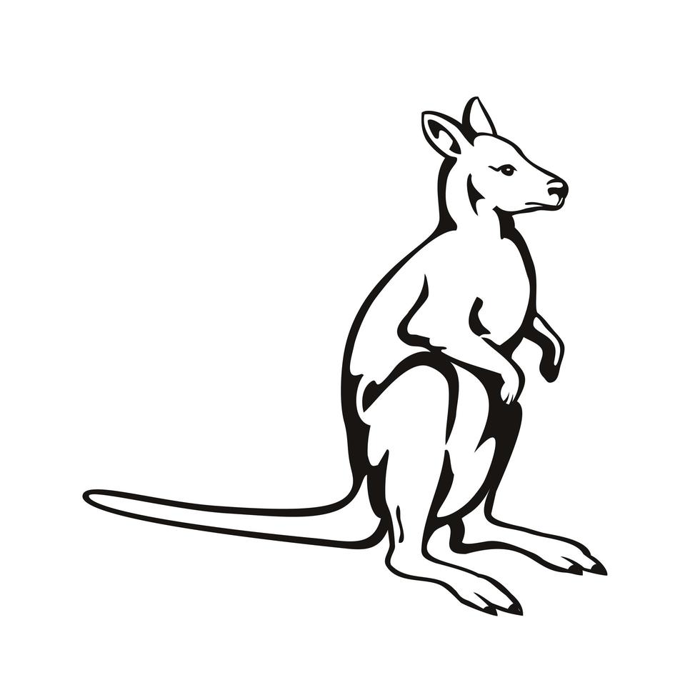 Wallaby ou kangourou vue de côté rétro gravure sur bois noir et blanc vecteur