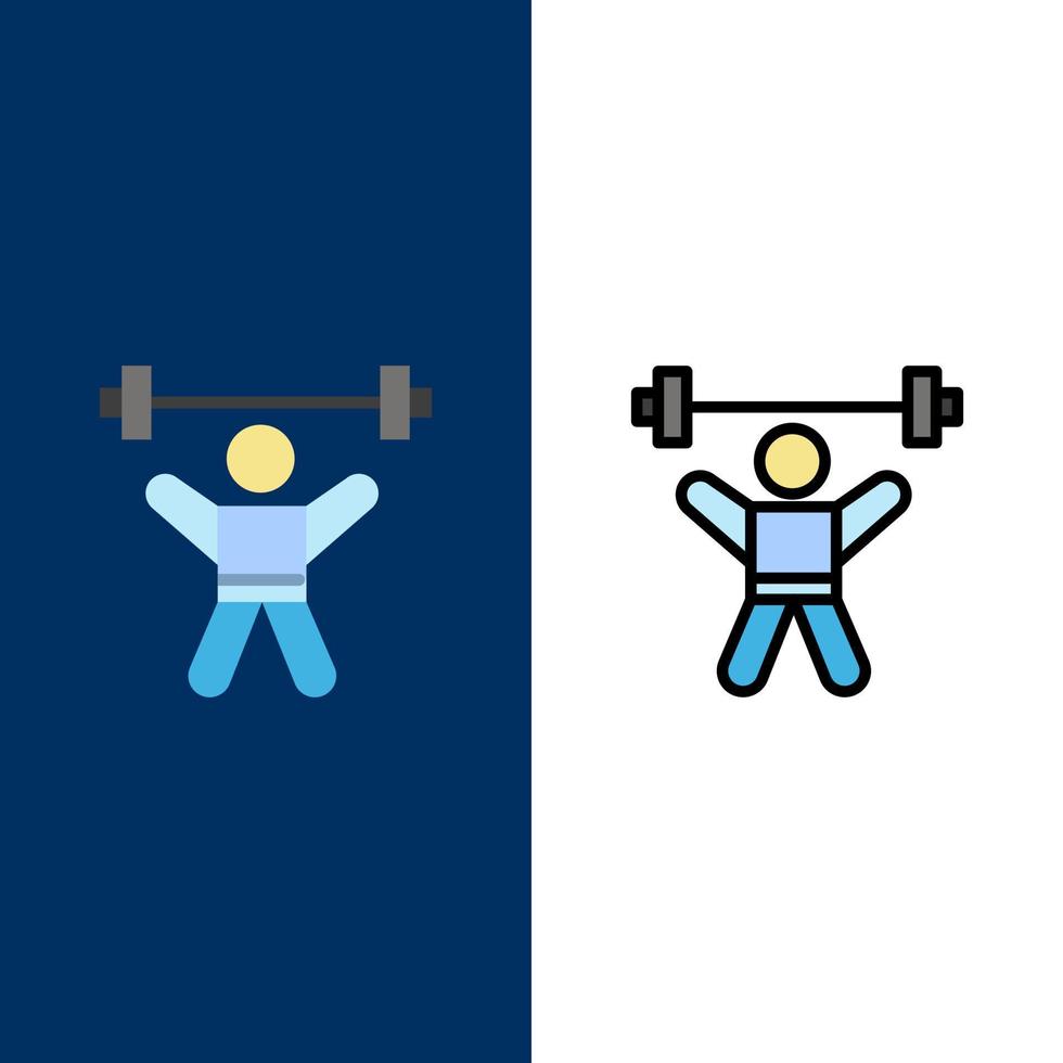 athlète athlétisme avatar fitness gym icônes plat et ligne remplie icône ensemble vecteur fond bleu