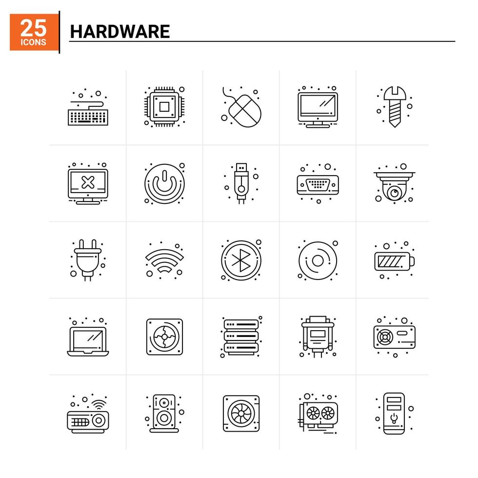 25 icônes de matériel mis en arrière-plan vectoriel