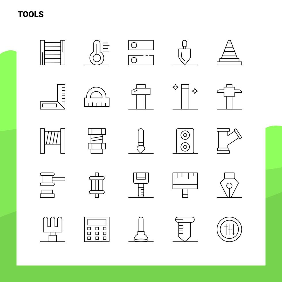 ensemble d'outils ligne icône ensemble 25 icônes vecteur minimalisme style conception icônes noires ensemble pack de pictogrammes linéaires