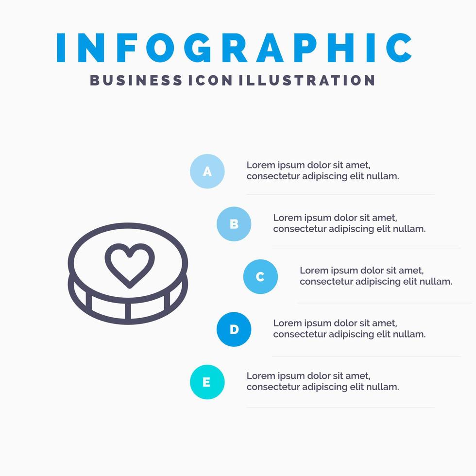 amour coeur préféré aime icône de ligne avec 5 étapes présentation infographie fond vecteur