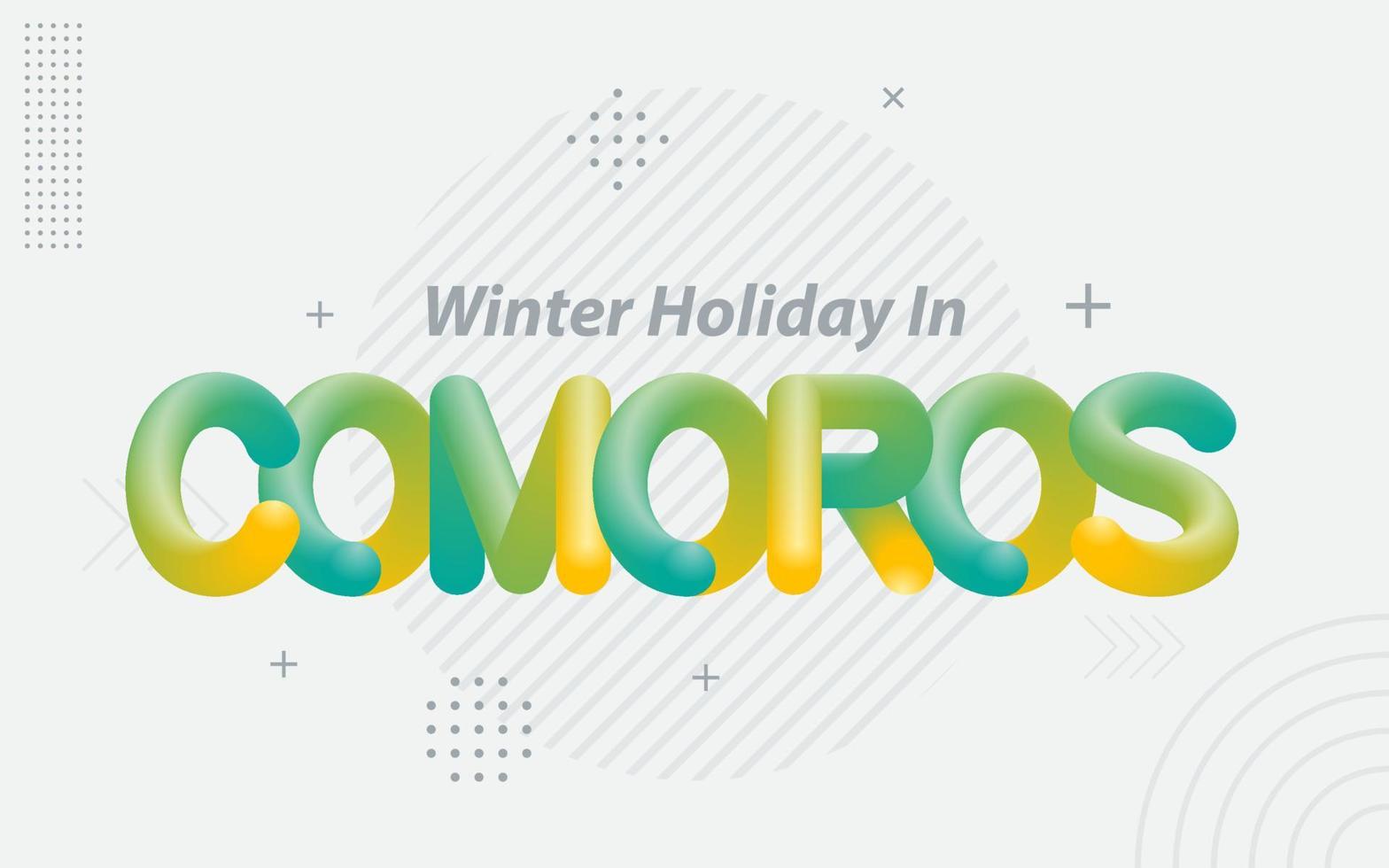 vacances d'hiver aux comores. typographie créative avec effet de mélange 3d vecteur