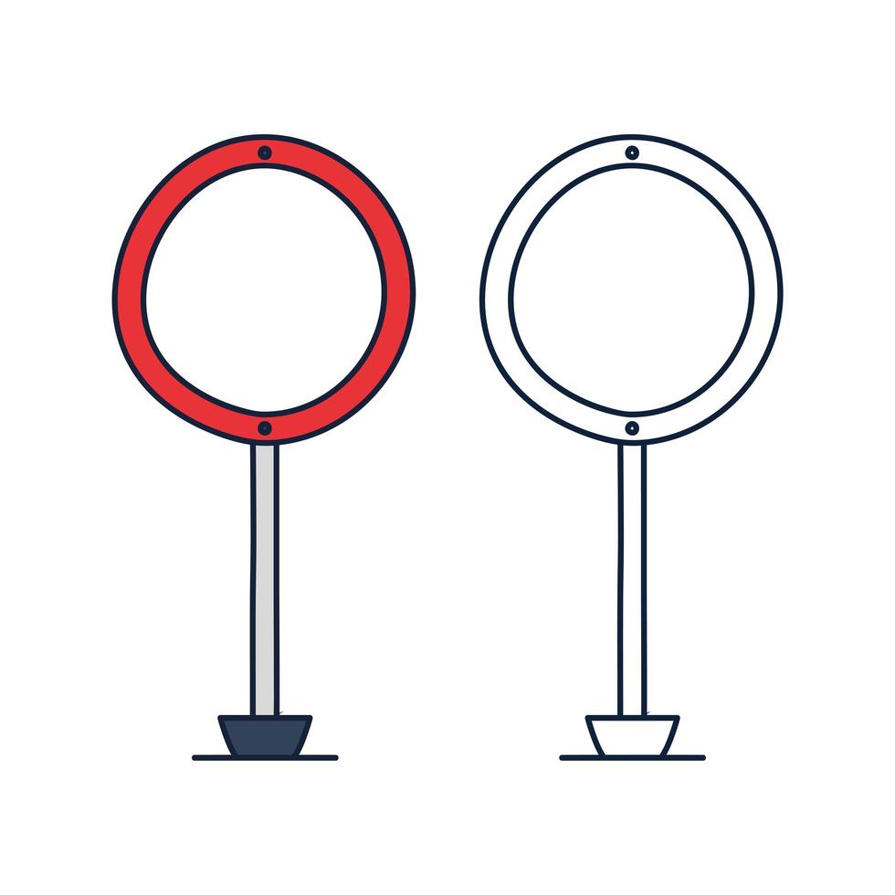 icône de vecteur de signe de circulation routière cercle dans le style de contour doodle. tableau blanc avec place pour le texte isolé sur illustration vectorielle de signe d'information blanc.