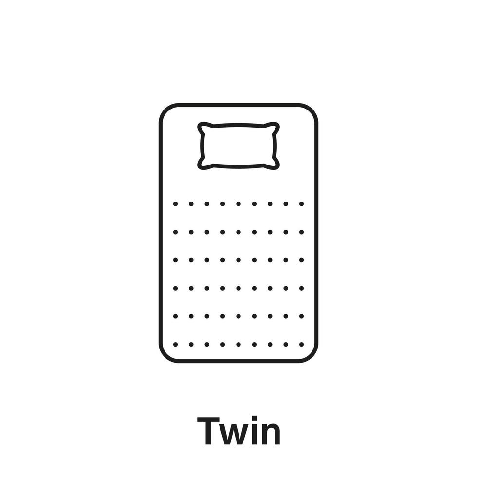 icône de ligne de taille double matelas. pictogramme linéaire de dimension de lit. mesure de la longueur du lit pour la chambre à coucher dans l'icône de l'hôtel ou de la maison. taille du matelas. trait modifiable. illustration vectorielle isolée. vecteur