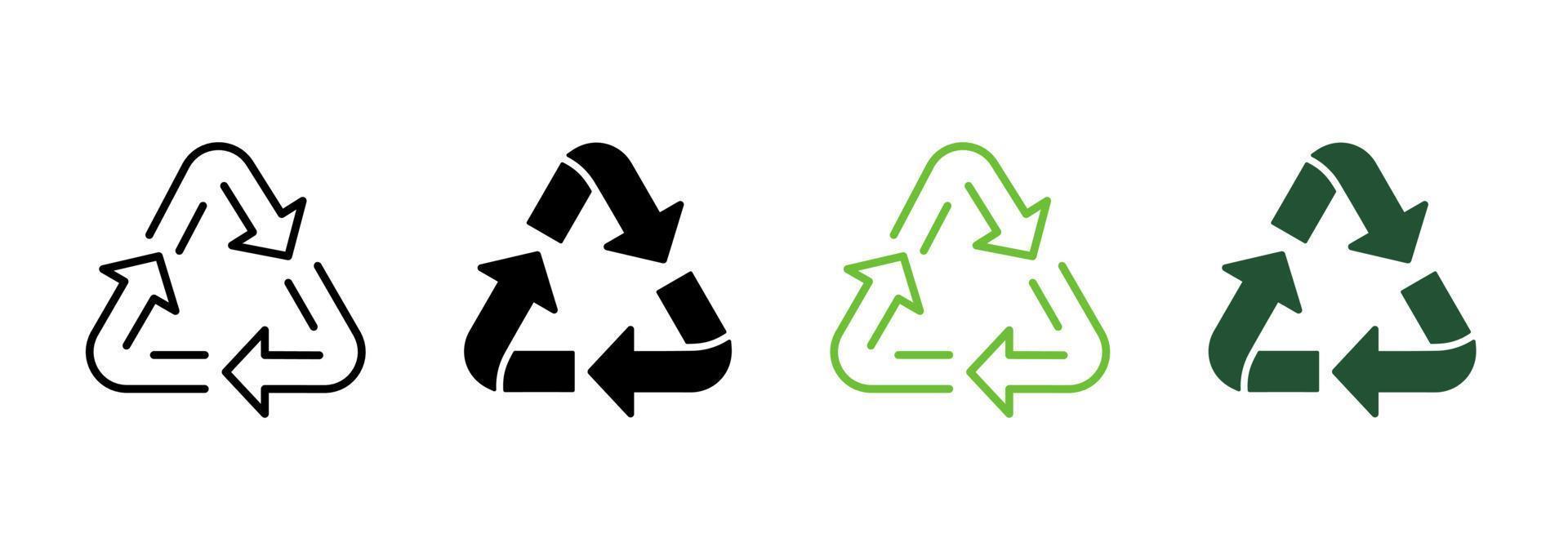 l'écologie réutilise la ligne de flèche de triangle et le jeu de couleurs d'icône de silhouette. pictogramme de recyclage organique. collection de symboles naturels de recyclage bio sur fond blanc. déchets organiques. illustration vectorielle isolée. vecteur