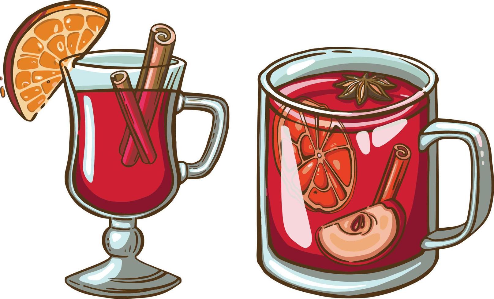 vin chaud de noël aquarelle. verre à vin peint à la main, cannelle, pain d'épice et branche de sapin isolé sur fond blanc. illustration d'hiver pour la conception, l'impression, le tissu. vecteur