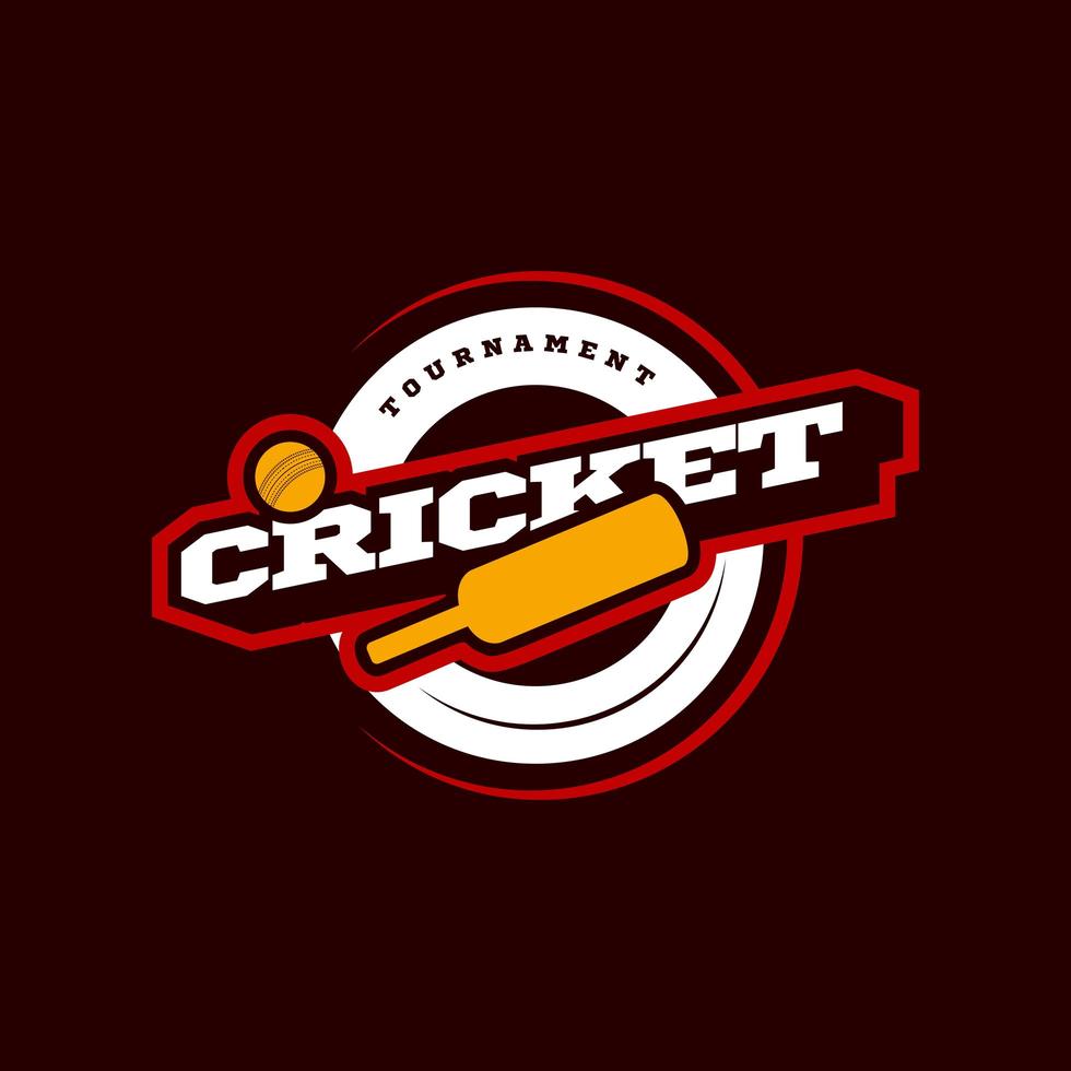 typographie professionnelle moderne cricket sport emblème de vecteur de style super héros et création de logo de modèle avec ballon. salutations drôles pour vêtements, carte, insigne, icône, carte postale, bannière, étiquette, autocollants, impression.