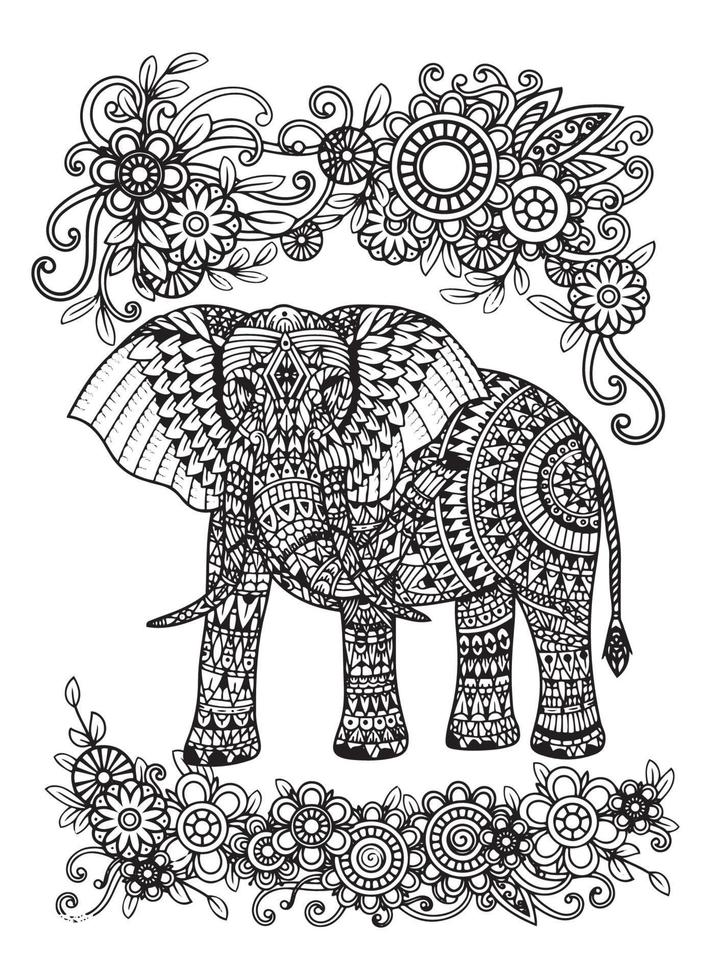 coloriage de mandala d'éléphant vecteur