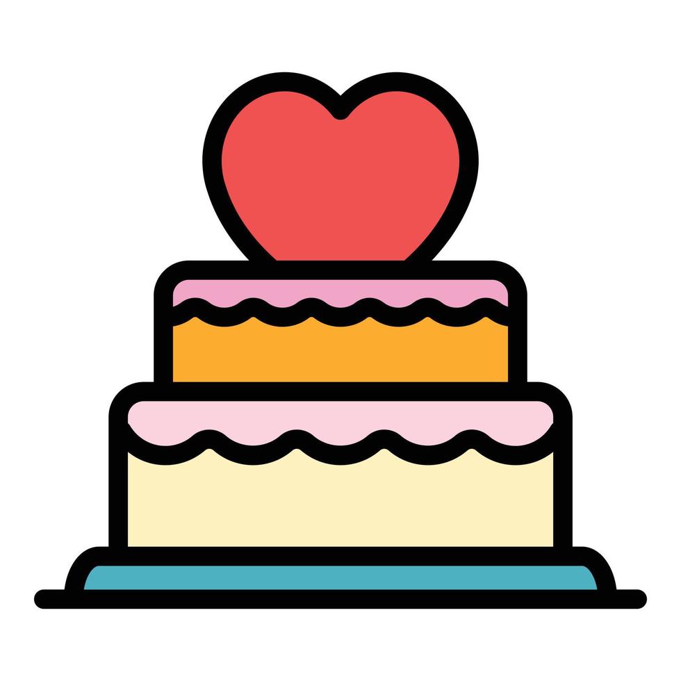 vecteur de contour de couleur icône gâteau saint valentin
