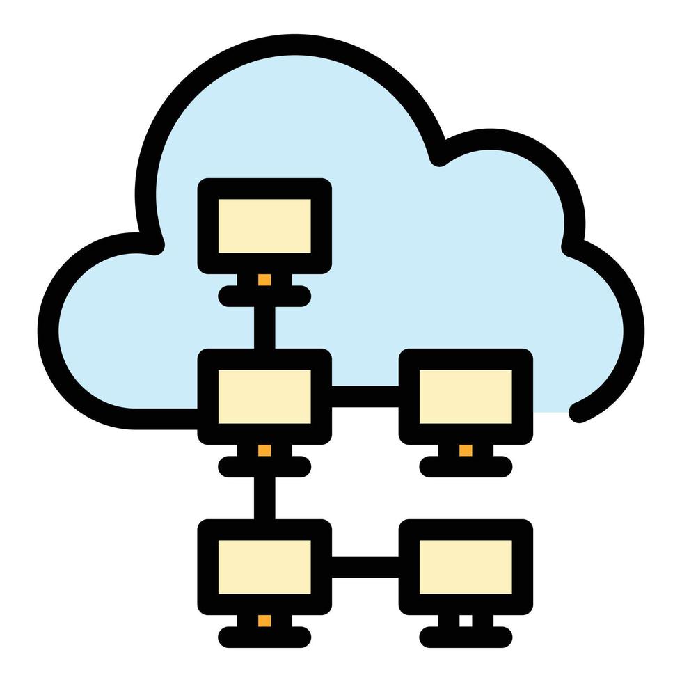 réseau informatique nuage de données icône couleur contour vecteur