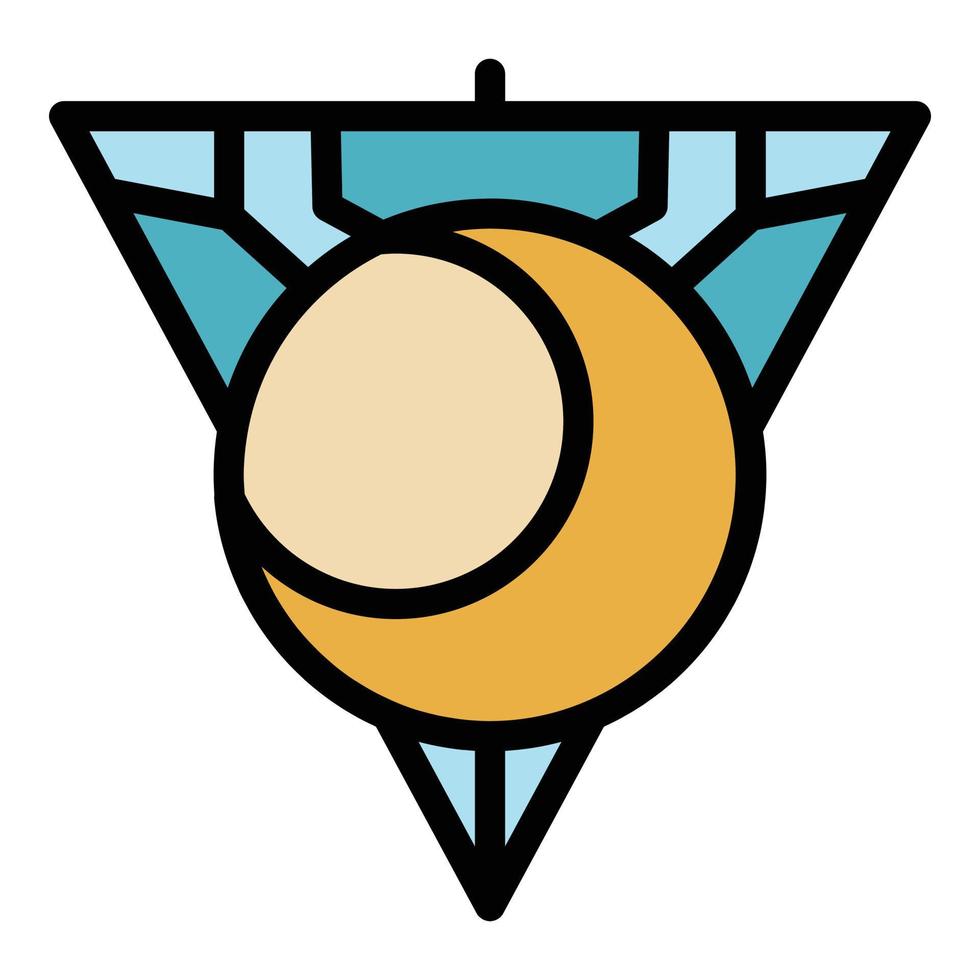 lune pyramide emblème icône vecteur de contour de couleur