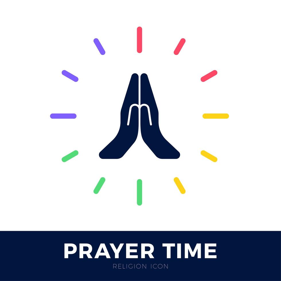 temps de prier le logo vectoriel. icône de mains en prière avec horloge. vecteur