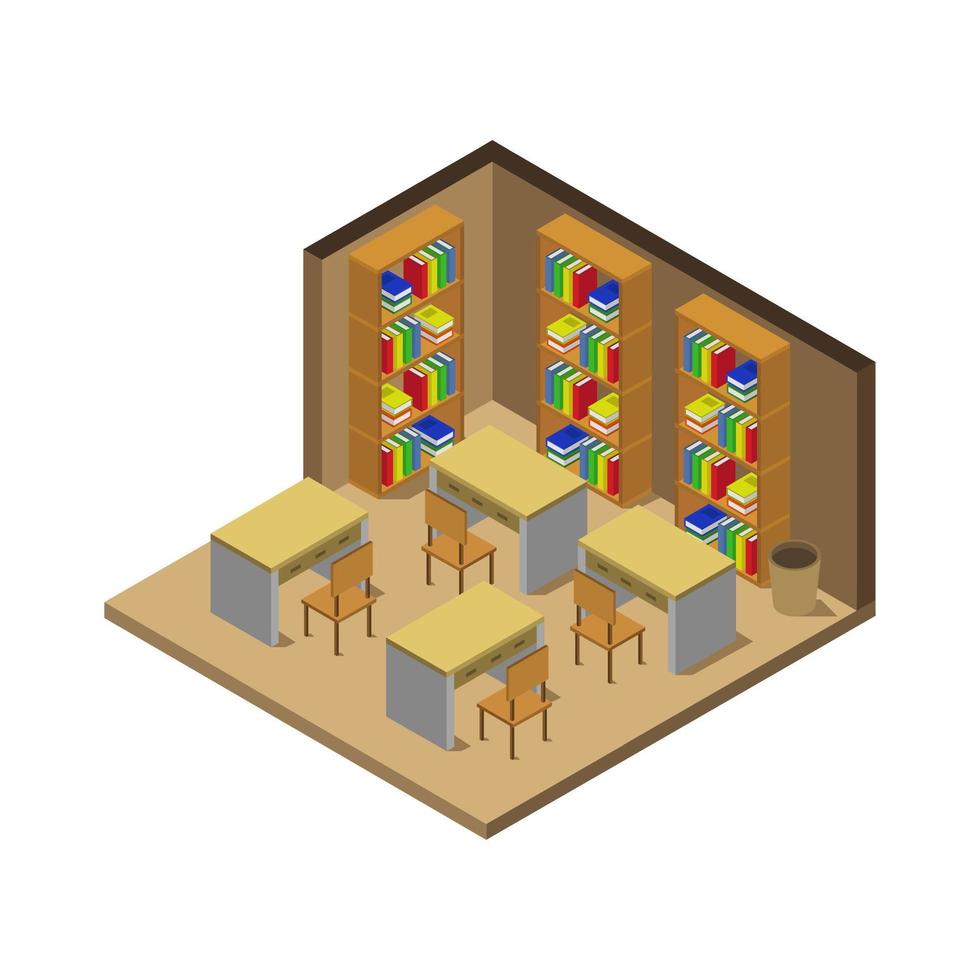 classe isométrique avec étagères vecteur
