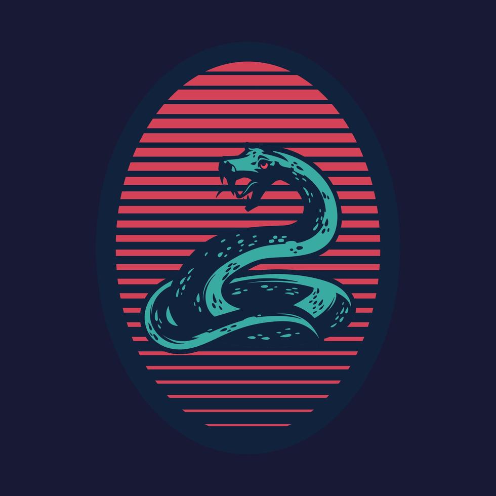 main fraîche dessinée d'illustration de python avec une couleur rouge et verte illustration de serpent vert avec fond rouge grunge et marine vecteur