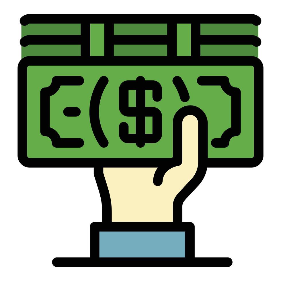 argent dans la main vecteur de contour de couleur icône