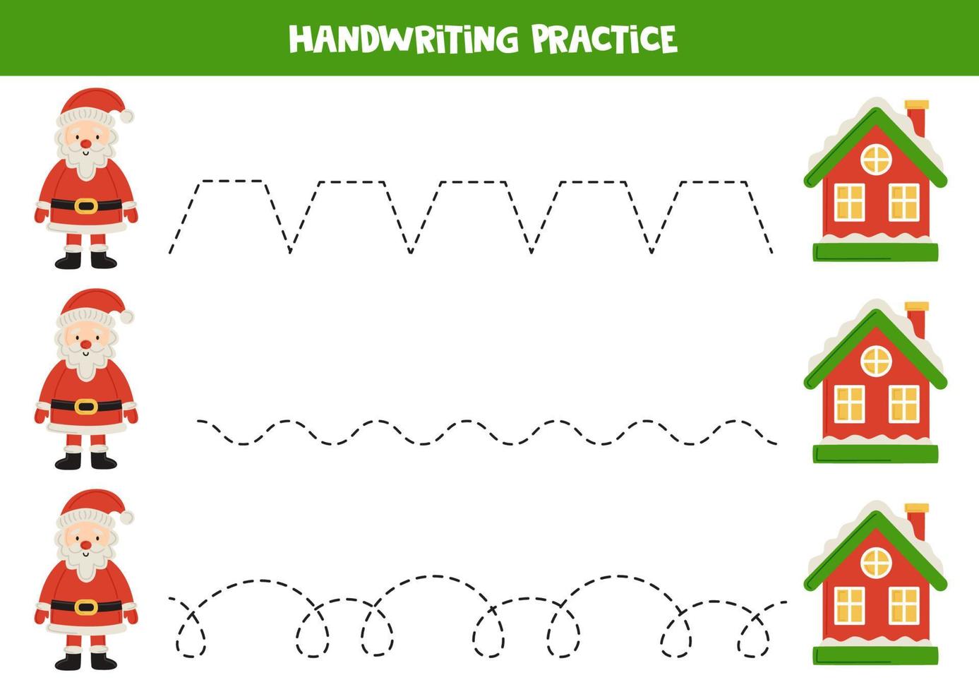 tracer des lignes pour les enfants. dessin animé père noël et maisons. pratique de l'écriture. vecteur