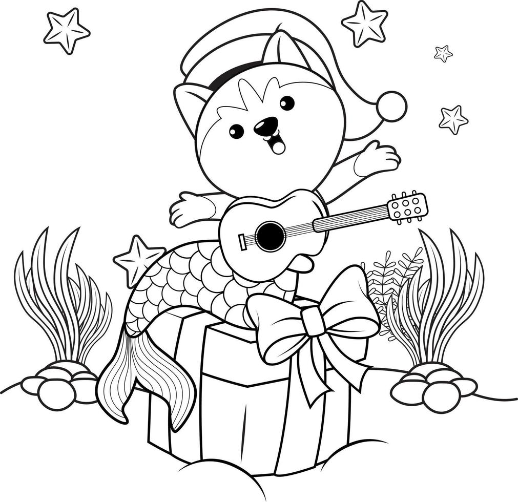 livre de coloriage de noël avec une jolie sirène husky vecteur