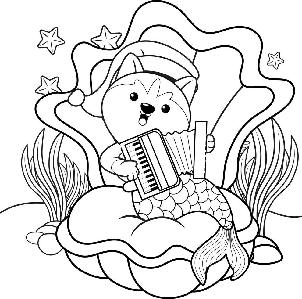 livre de coloriage de noël avec une jolie sirène husky vecteur