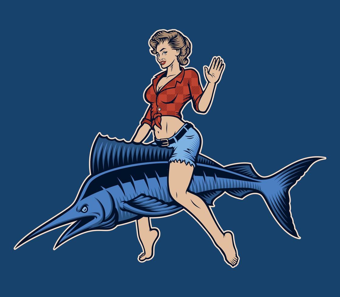 illustration de pêche vecteur couleur de pin up girl
