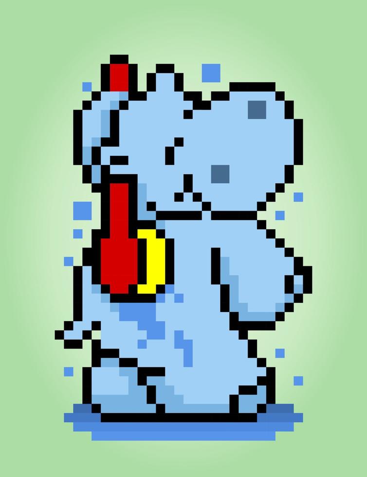 Les hippopotames pixel 8 bits se baignent. animaux pour les actifs de jeu et les motifs de point de croix dans les illustrations vectorielles. vecteur