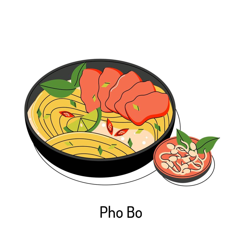illustration vectorielle lumineuse de la cuisine asiatique. menu vietnamien, plats asiatiques pour les menus et les restaurants. vecteur