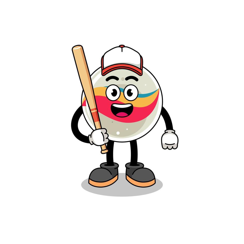 dessin animé de mascotte de jouet en marbre en tant que joueur de baseball vecteur