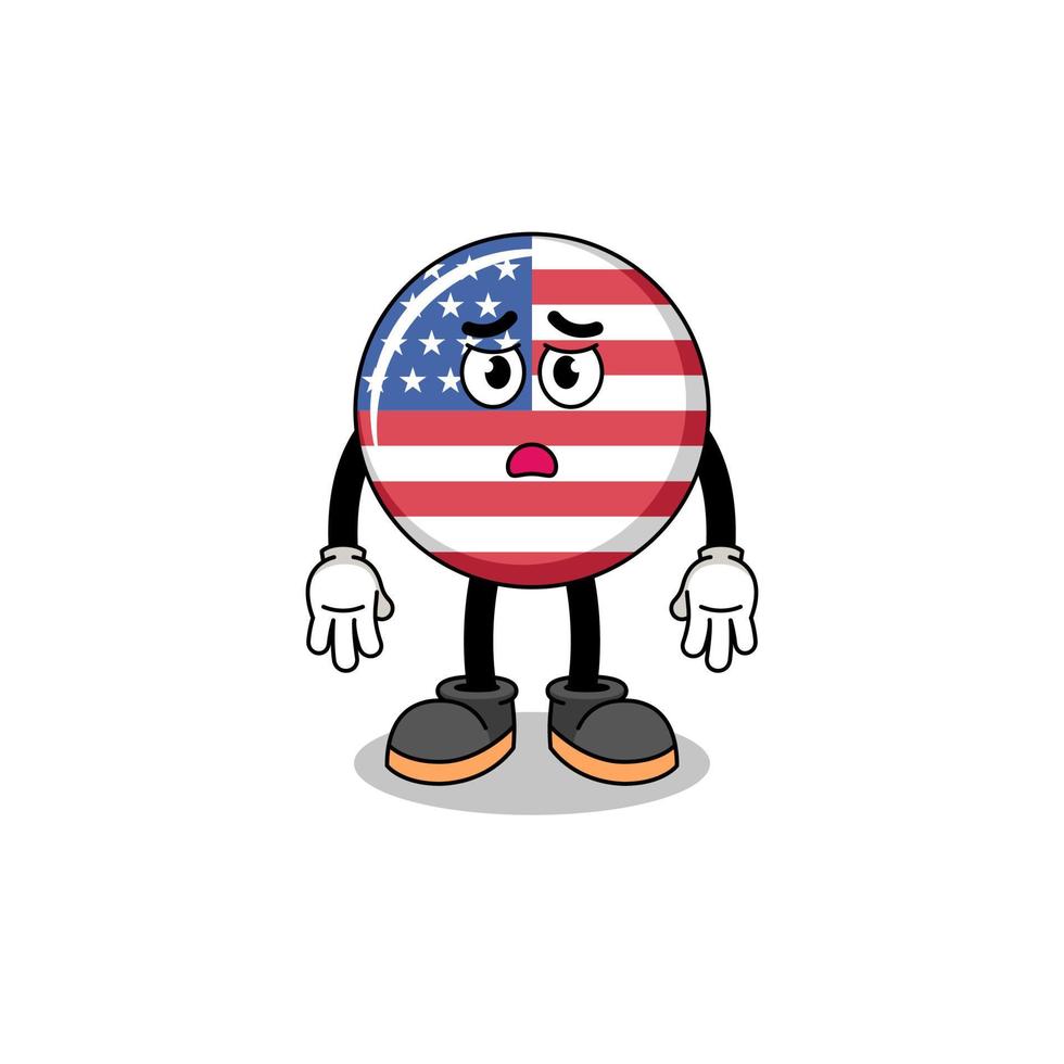 illustration de dessin animé de drapeau des états unis avec un visage triste vecteur