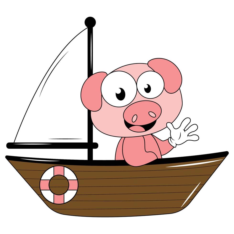 dessin animé animal mignon avec bateau vecteur