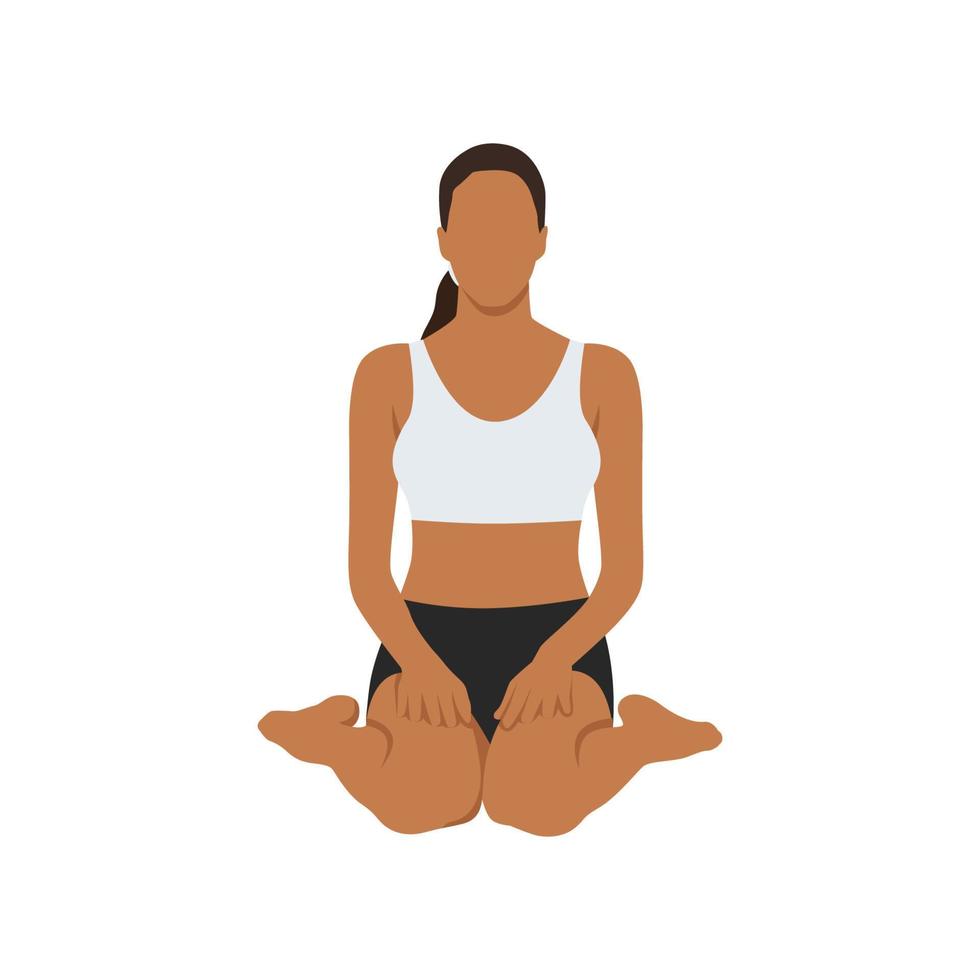 femme faisant héros pose virasana exercice. illustration de vecteur plat isolé sur fond blanc