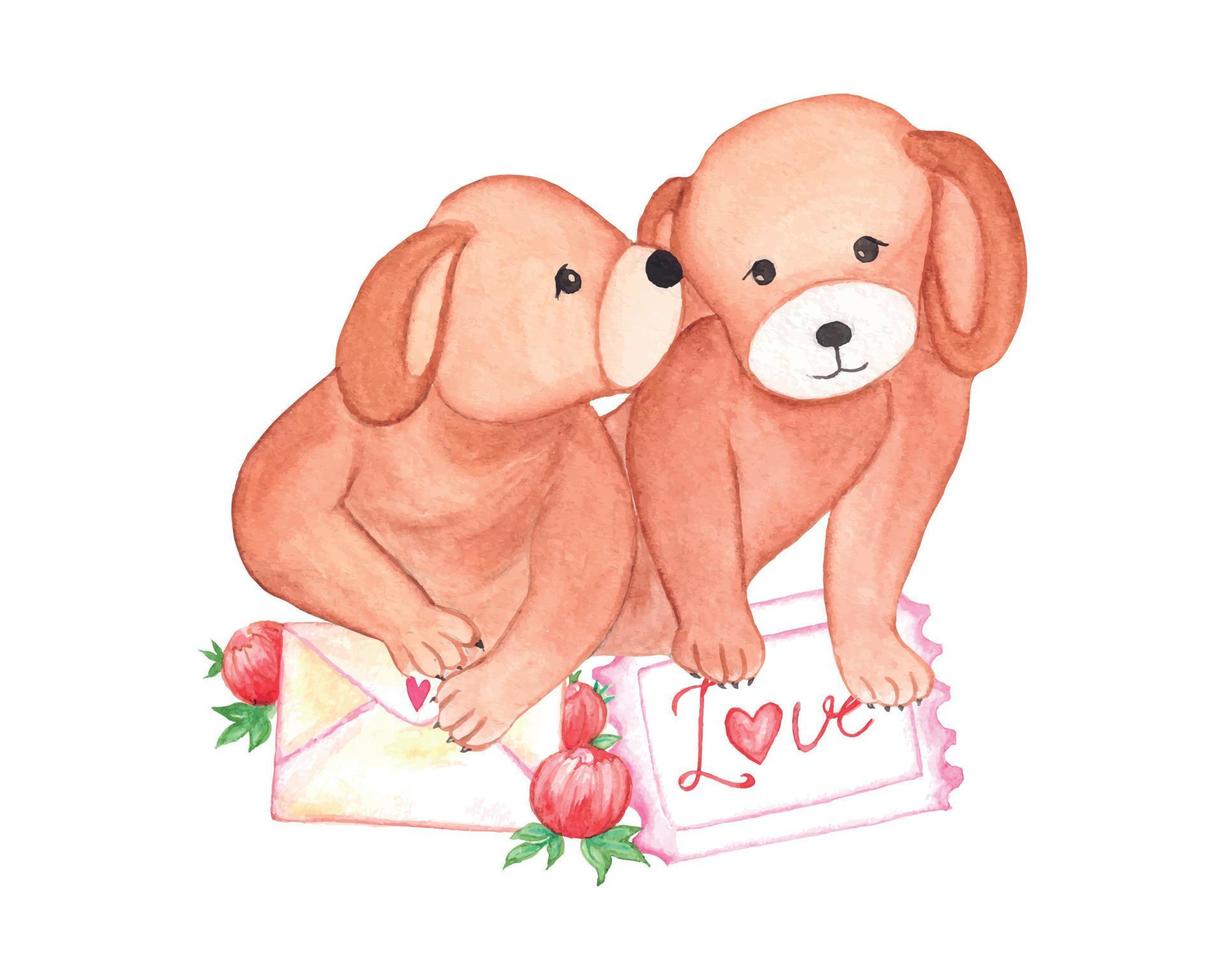aquarelle couple chien saint valentin sublimation pour t-shirt vecteur