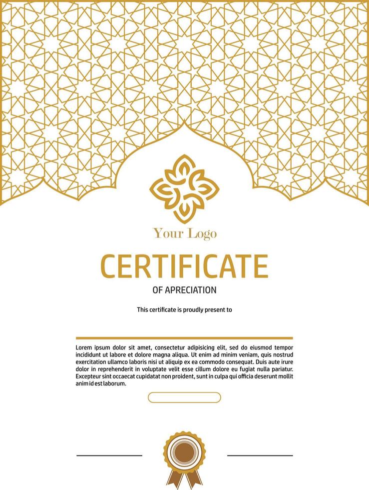 certificat modèle islamique or vecteur