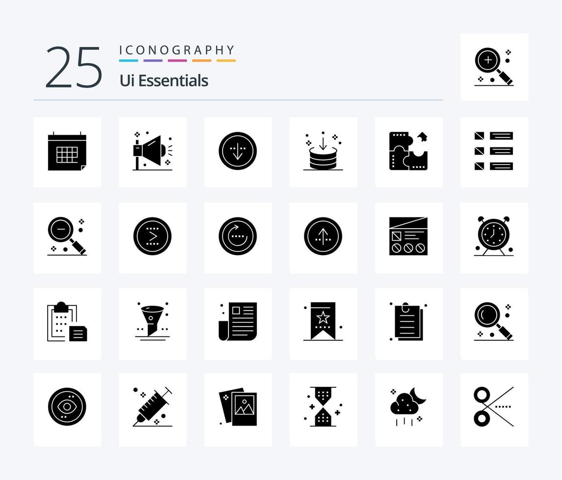 ui essentials 25 pack d'icônes de glyphes solides, y compris le composant. application. référencement. interface. télécharger vecteur