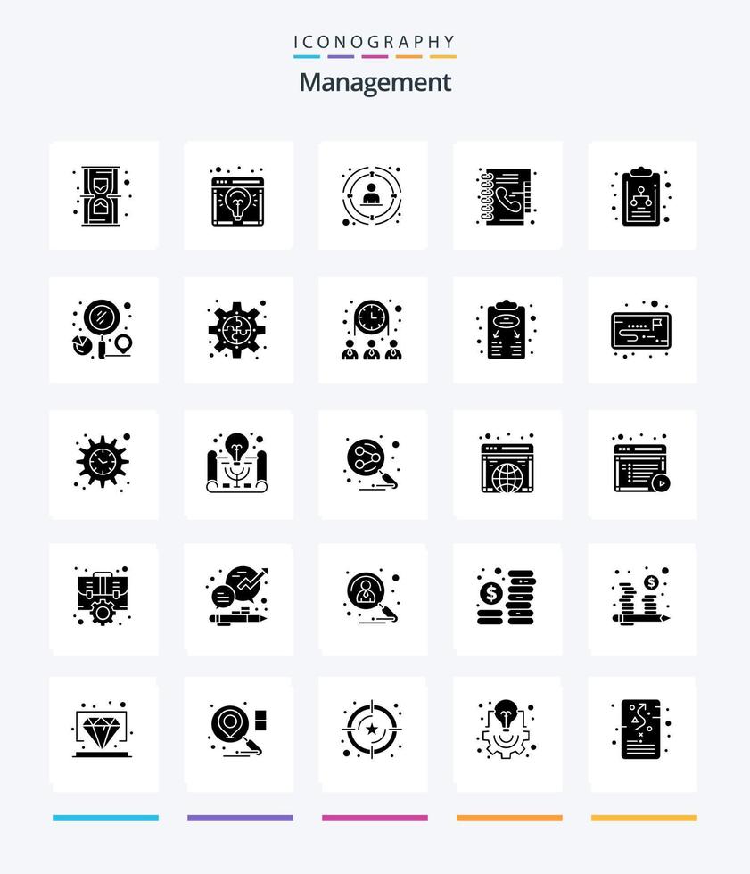 gestion créative pack d'icônes noires unies de 25 glyphes telles que l'annuaire téléphonique. annuaire. ampoule. livre. personnes vecteur
