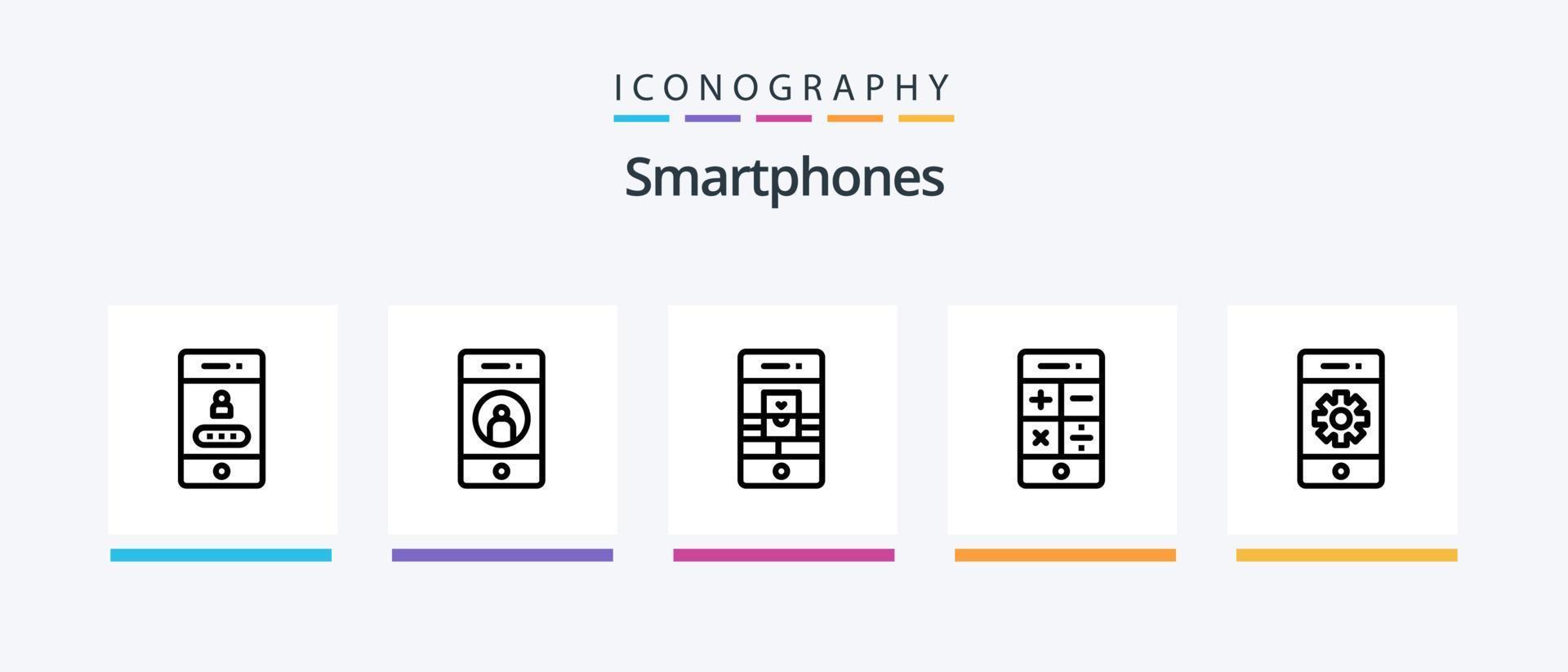 pack d'icônes de la ligne 5 de smartphones, y compris la connexion. téléphone. social. charge. téléphone. conception d'icônes créatives vecteur