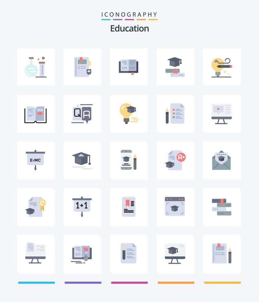 éducation créative 25 pack d'icônes plates telles que du texte. éducation. casquette. livre. crayon vecteur