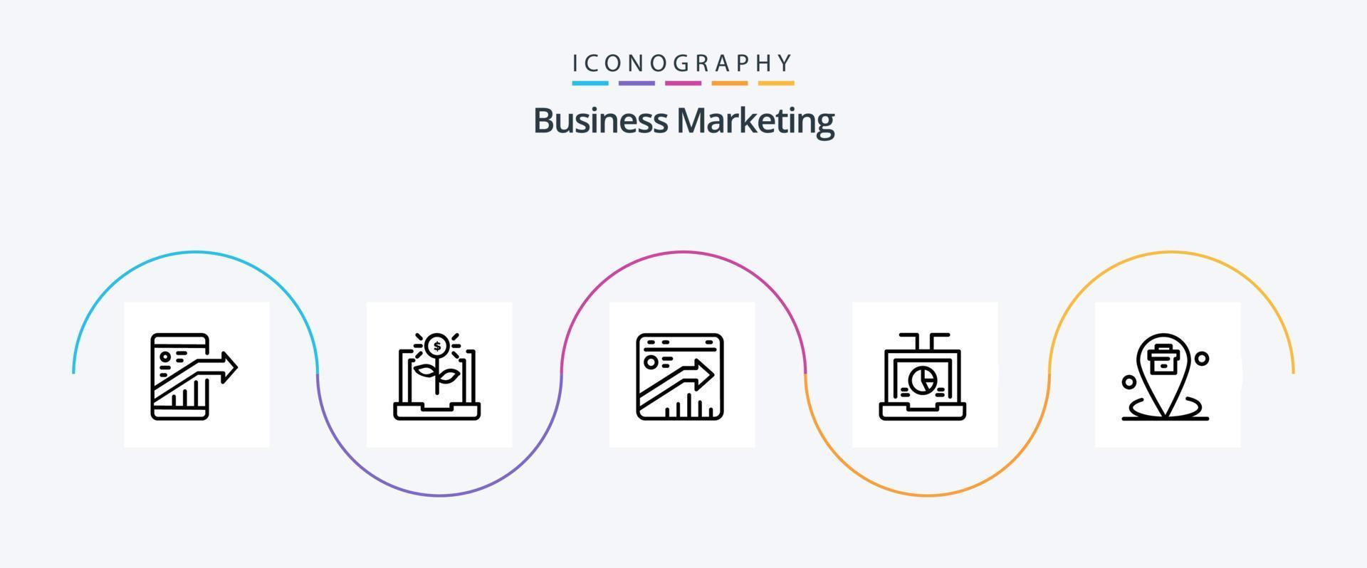 pack d'icônes de la ligne 5 de marketing d'entreprise, y compris un ordinateur portable. entreprise. financier. référencement. croissance vecteur