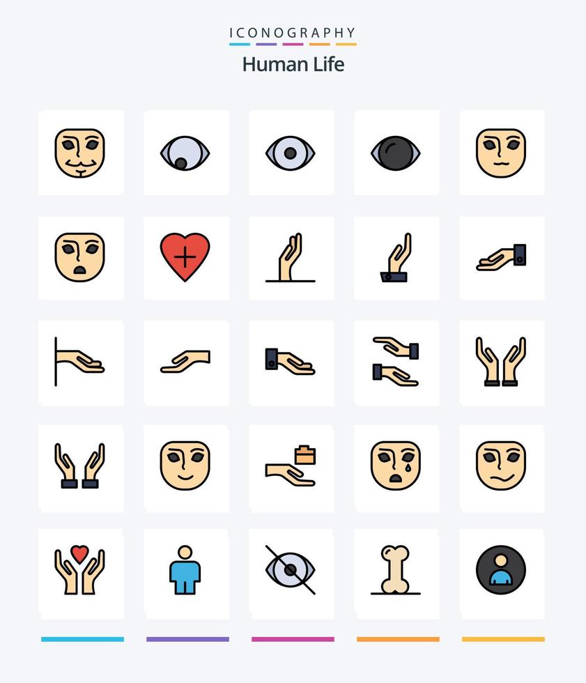 pack d'icônes remplies de 25 lignes humaines créatives telles que la main. cœur humain. affronter. forme de coeur. affronter vecteur