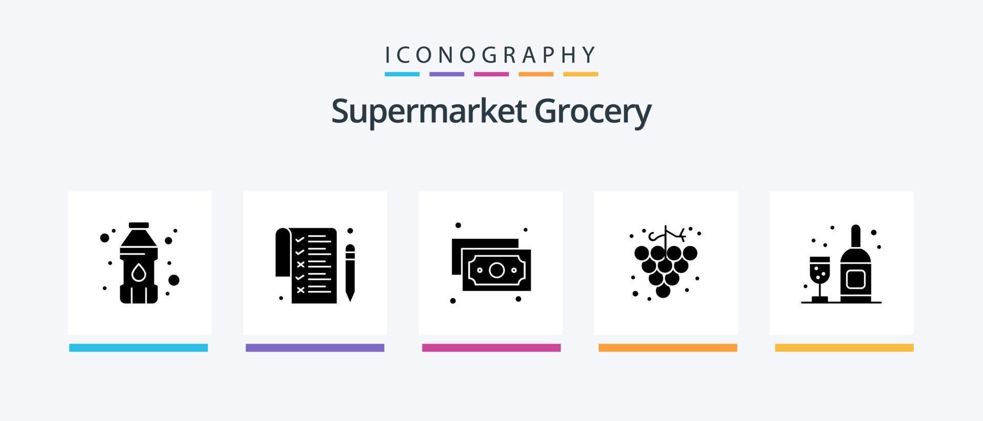 pack d'icônes de glyphe d'épicerie 5 comprenant. argent. verre. boire. conception d'icônes créatives vecteur