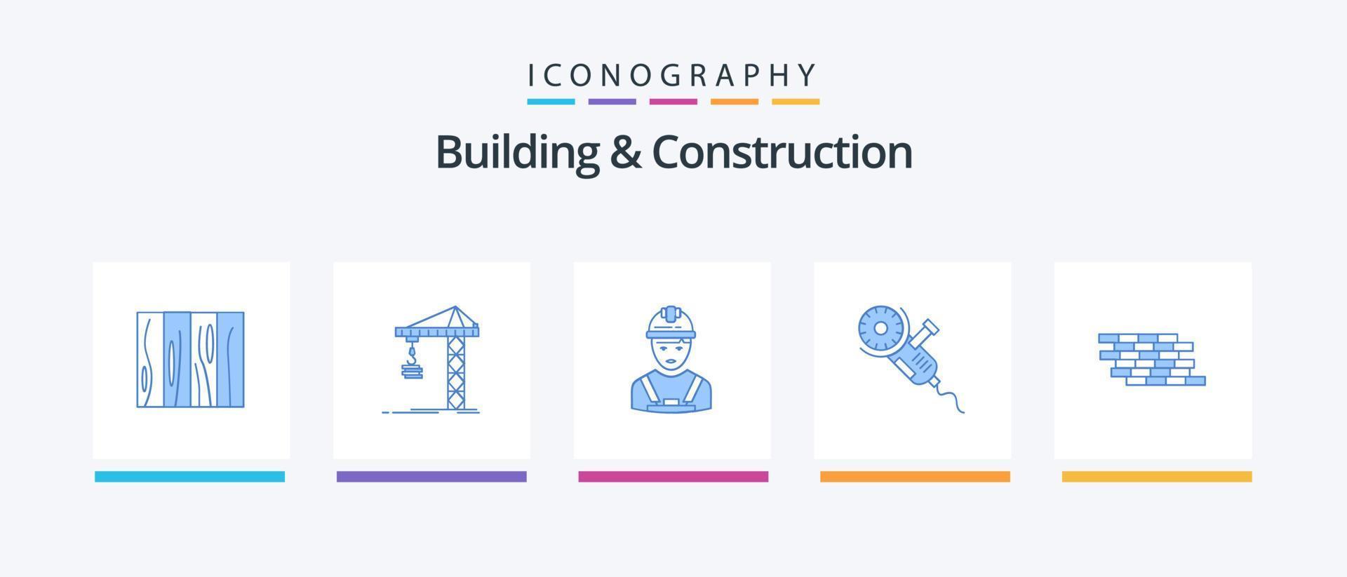 pack d'icônes bleues de construction et de construction 5 comprenant une scie circulaire. superviseur. construction. ingénieur. industrie. conception d'icônes créatives vecteur