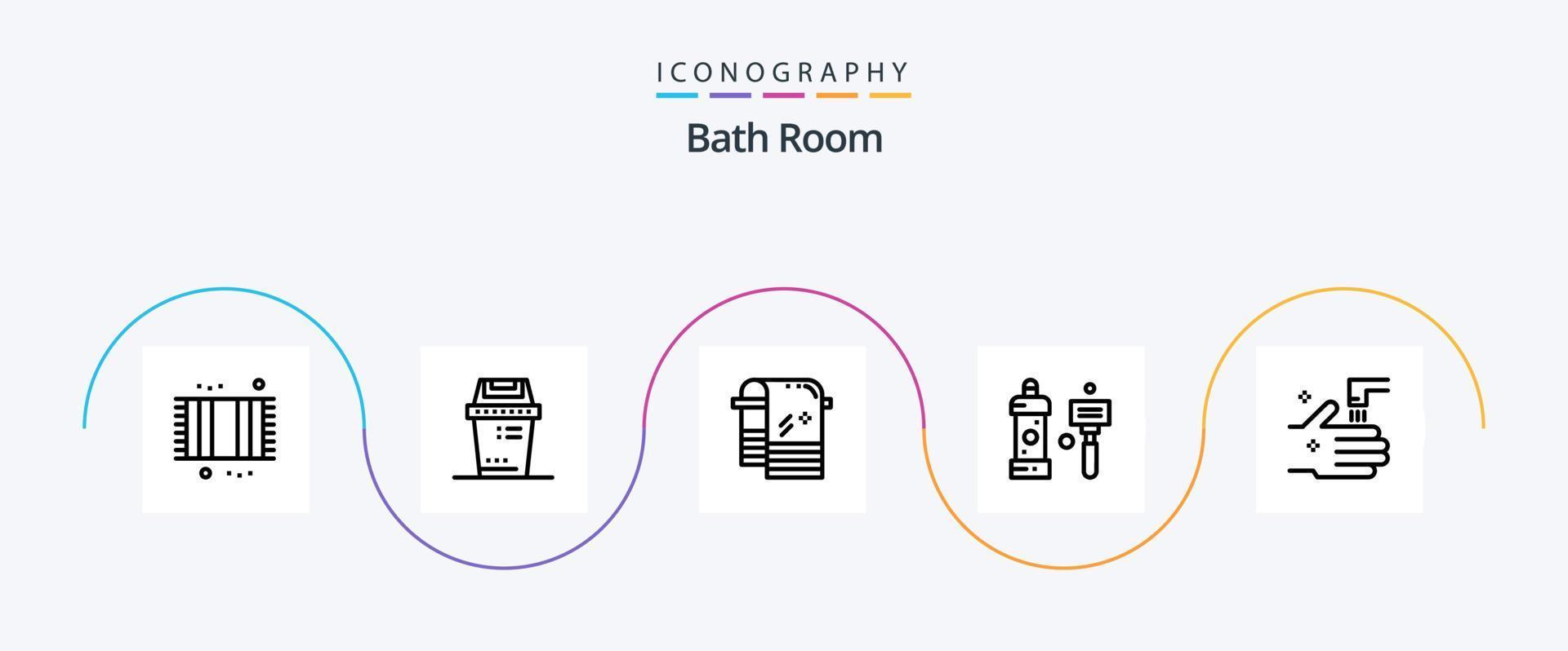 pack d'icônes de la ligne 5 de la salle de bain, y compris la douche. nettoyage. poubelle. salle de bains. essuyage vecteur