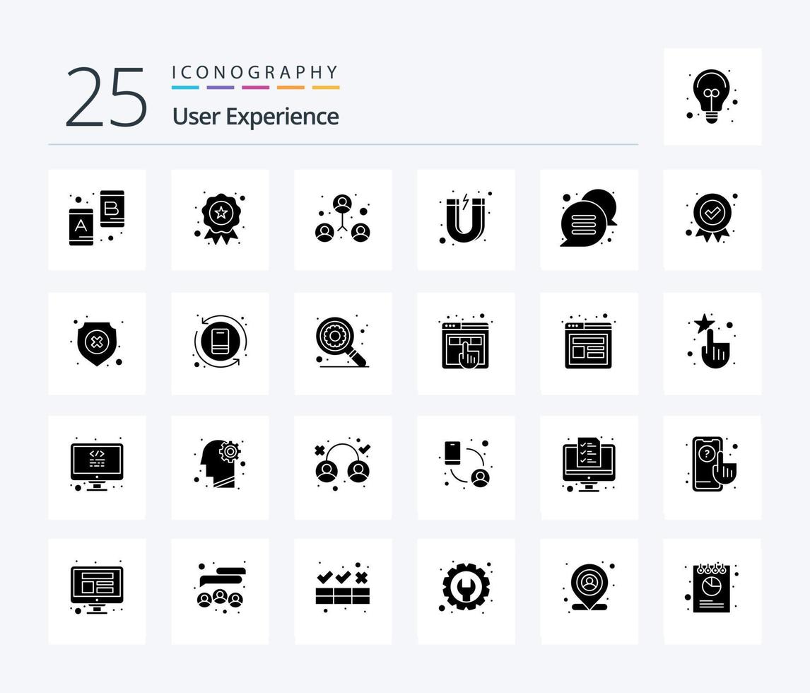 expérience utilisateur pack d'icônes de 25 glyphes solides comprenant un message. faire appel à. personnes. discuter. client vecteur