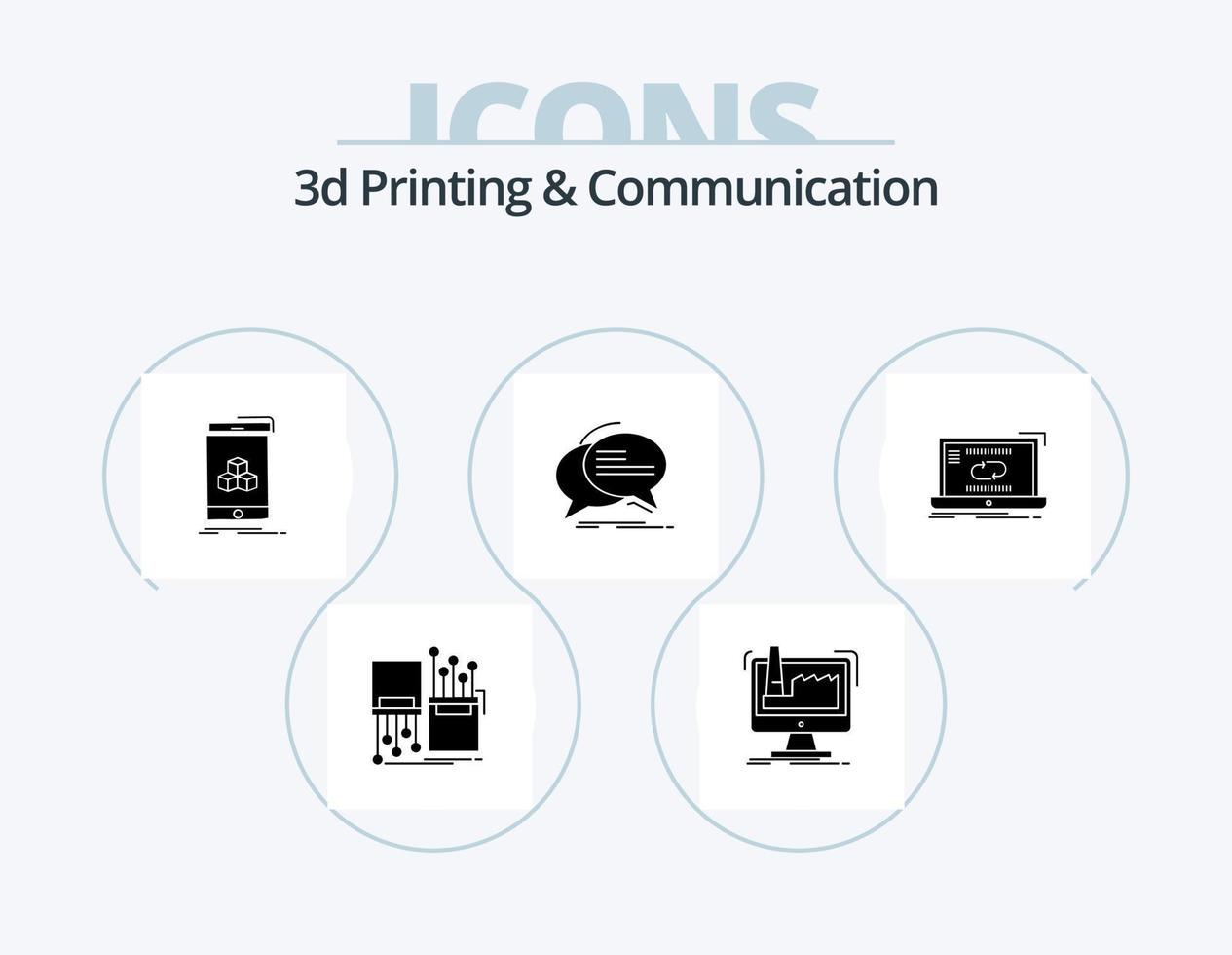 pack d'icônes de glyphe d'impression et de communication 3d 5 conception d'icônes. discours. discuter. production. bulle. téléphone intelligent vecteur