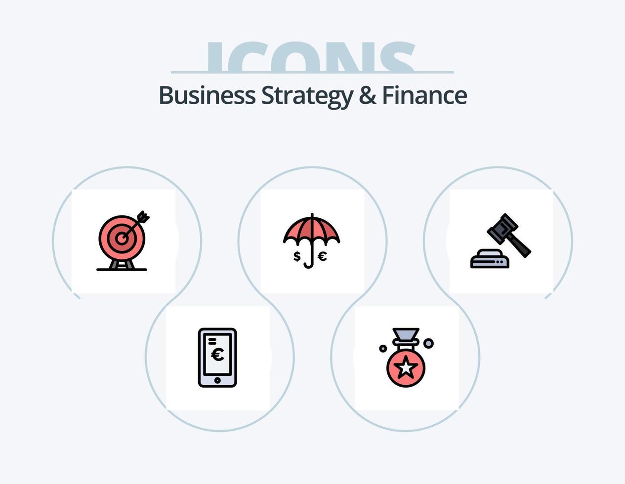 stratégie d'entreprise et ligne de finance rempli pack d'icônes 5 conception d'icônes. loi. finance . carte . ville . vecteur