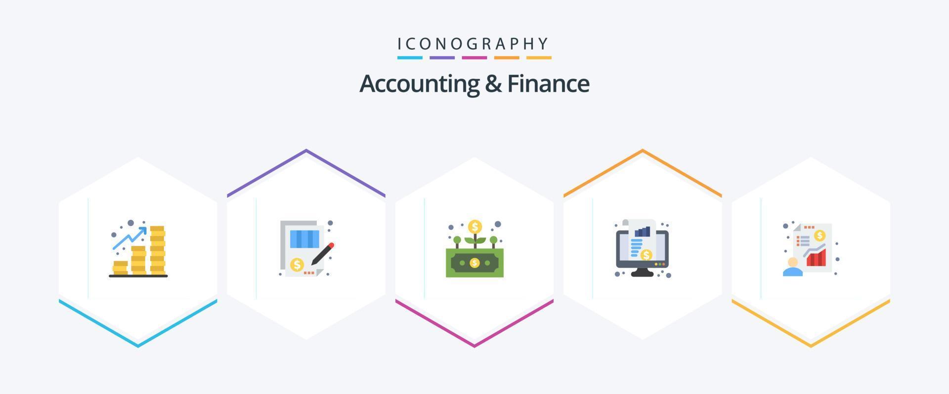 comptabilité et finance pack de 25 icônes plates comprenant de l'argent. moniteur. argent. kpi. grandir vecteur